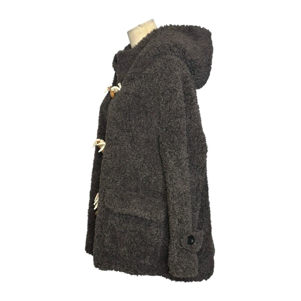 Women’s 100% Wool Toggle Coat Hooded Brown Textured Teddy Duffle Jacket Size S - Picture 6 of 13